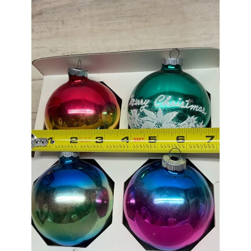 Vtg 1965 Set Of 4 Shiny Brite Finest Quality Blown Glass Christmas Tree Ornament